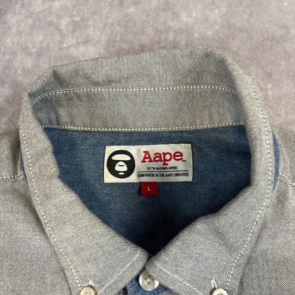 Aape by A Bathing Ape Applique Oxford BD Shirt L Size - Picture 2 of 6